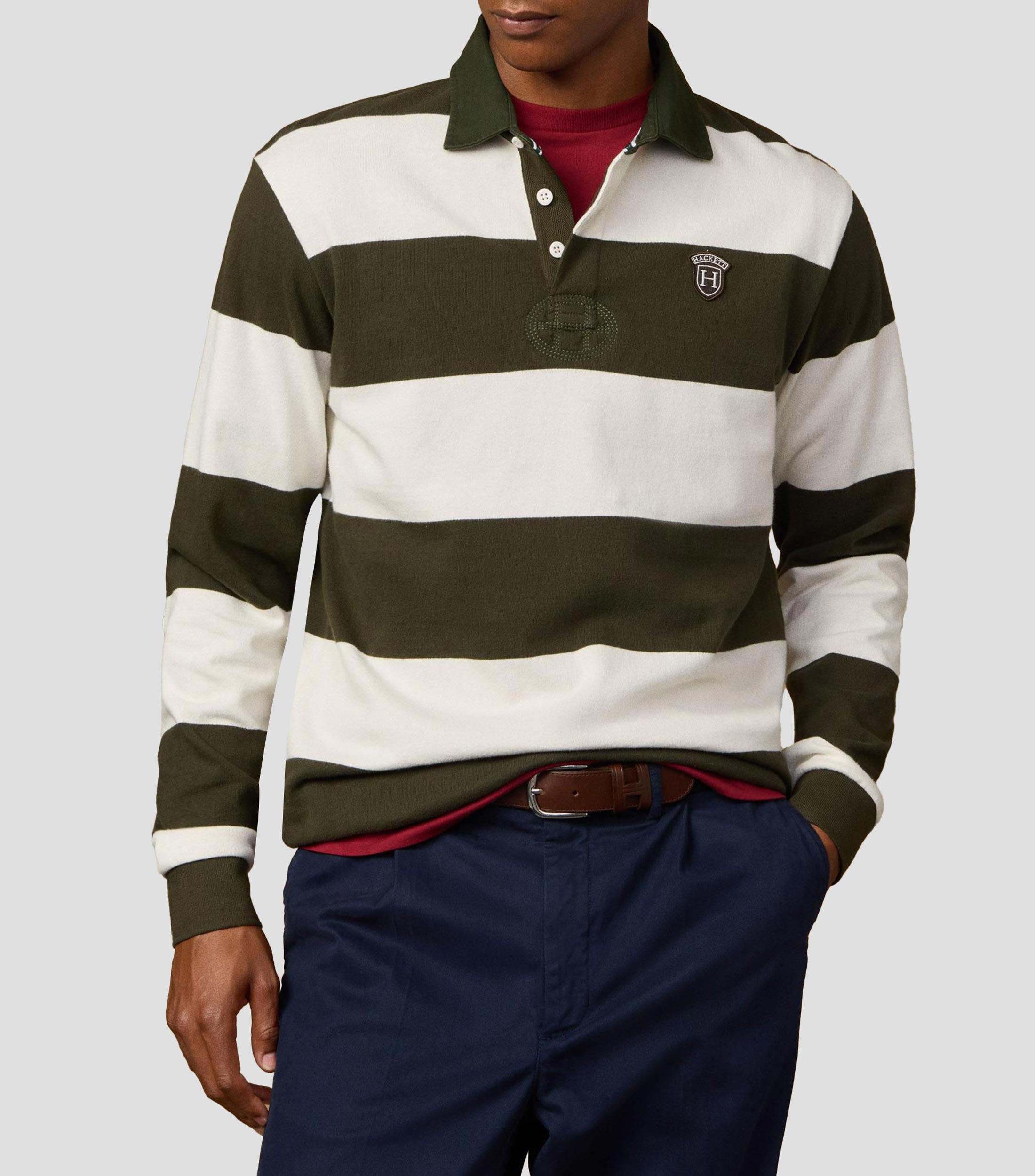 Playera tipo polo manga larga de rayas Hombre